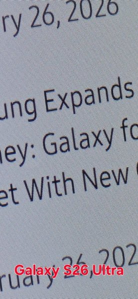 Сравнение зернистости экрана Galaxy S26 Ultra и Galaxy S25 Ultra